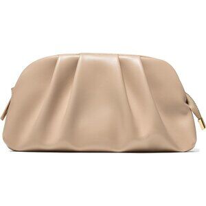 ⚡Women's Soft Pleated Vegan Leather Zipper Closure Evening Tan Clutch Bag